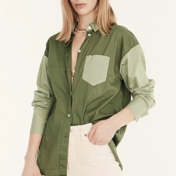 J.Crew Blouse Women Size 6 Relax-Fit Long Sleeves Collared Lightweight Pocket - Picture 3 of 13